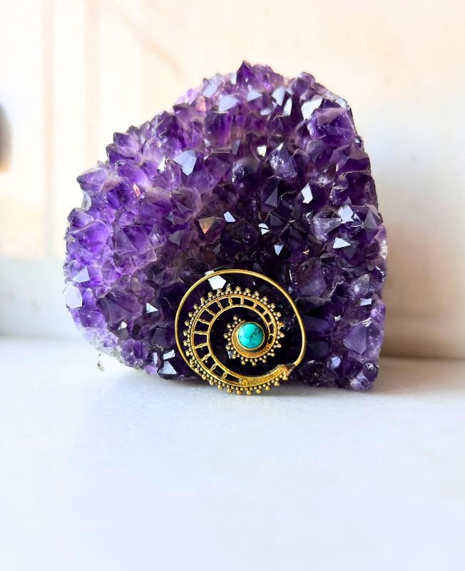 5/20 Pairs Turquoise Stone Spiral Brass Earrings