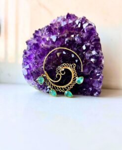 5/20 Pairs Green Teardrop Swirl Brass Earrings