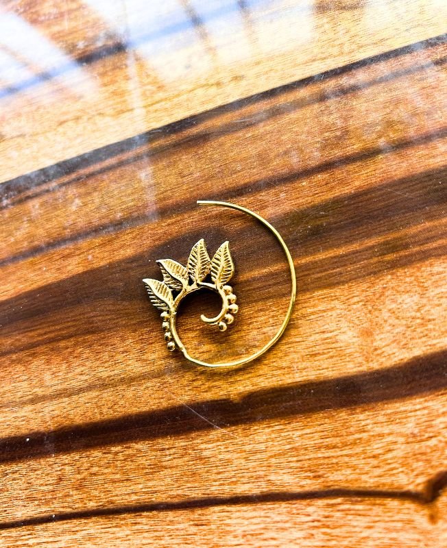 5/20 Pairs Leaf Impression Spiral Brass Earrings - Image 2