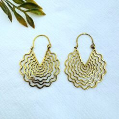 Alternative view of 5/20 Pairs Wave Mandala Hoop Brass Earrings