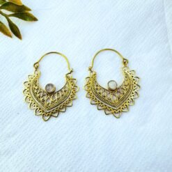 Alternative view of 5/20 Pairs Crescent Moon Stone Brass Earrings