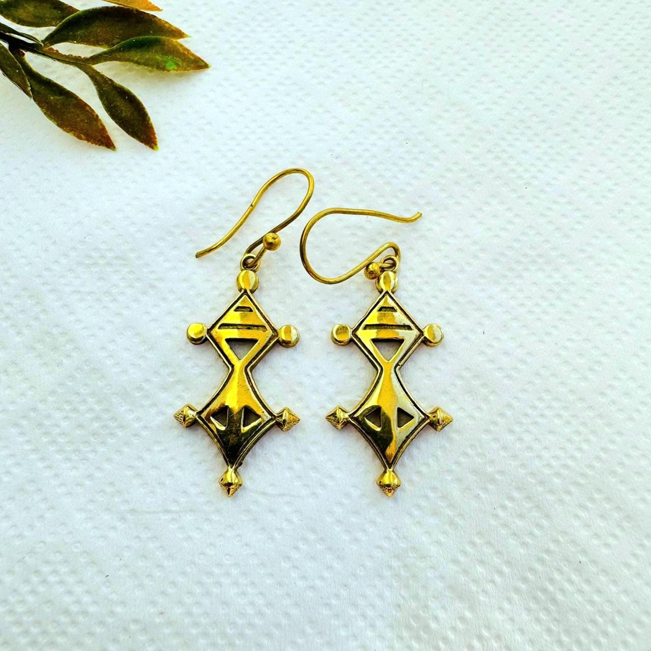 5/20 Pairs Tuareg Cross Drop Brass Earrings - Image 2