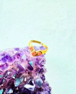 5/20 Pieces Red Stone Brass Ring