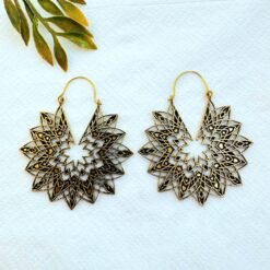 Alternative view of 5/20 Pairs Star Mandala Hoop Brass Earrings