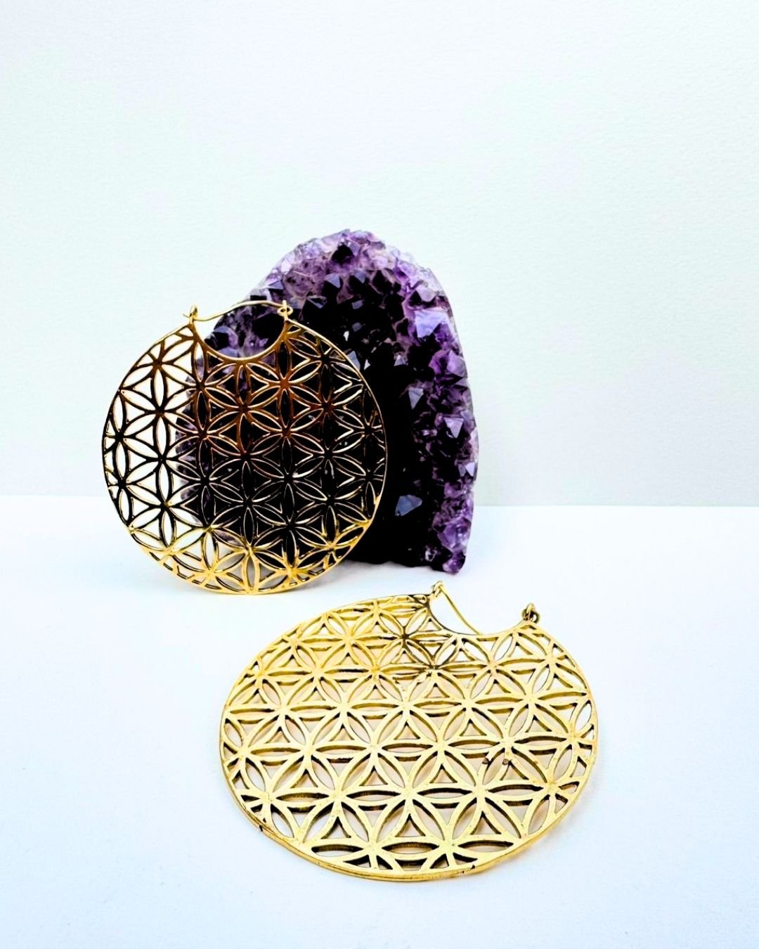 5/20 Pairs Flower of Life Hoop Brass Earrings