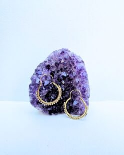 5/20 Pairs Textured Beaded Hoop Brass Earrings