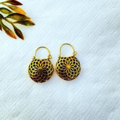 Alternative view of 5/20 Pairs Mandala Floral Geometry Brass Earrings
