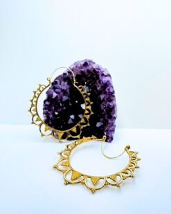 5/20 Pairs Granulated Crescent Hoop Brass Earrings