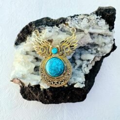 Big Turquoise Stone Ethnic Brass Pendant for jewelry making