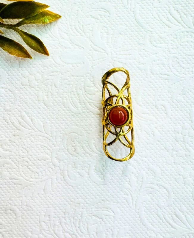 Carnelian Stone Brass Dreadlock Bead - Image 2