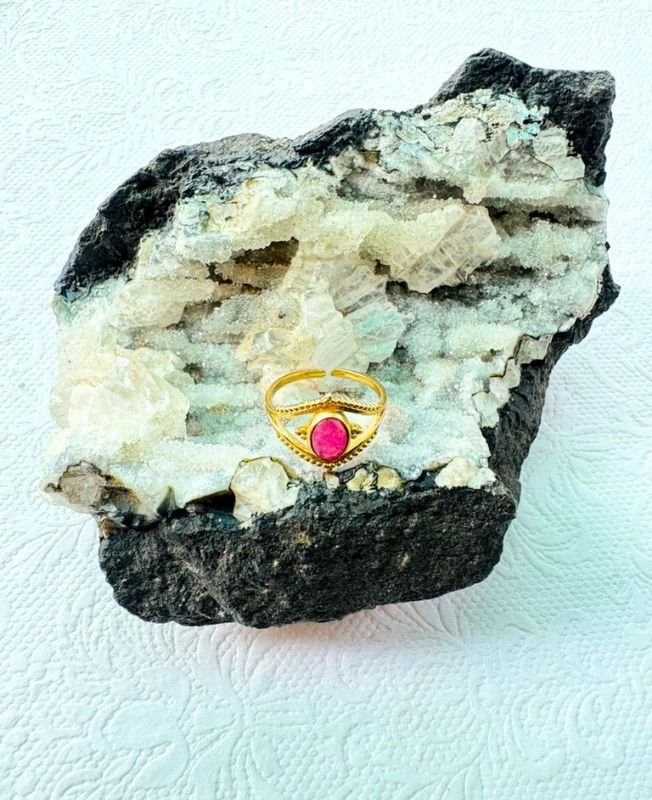 5/20 Pieces Pink Gemstone Brass Ring - Image 3