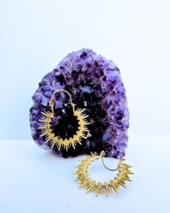 5/20 Pairs Spike Sunburst Hoop Brass Earrings