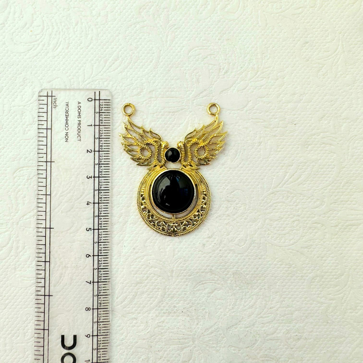 Big Black Onyx Ethnic Brass Pendant for Jewelry Making - Image 3