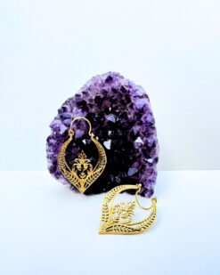 5/20 Pairs Leaf Motif Tribal Hoop Brass Earrings