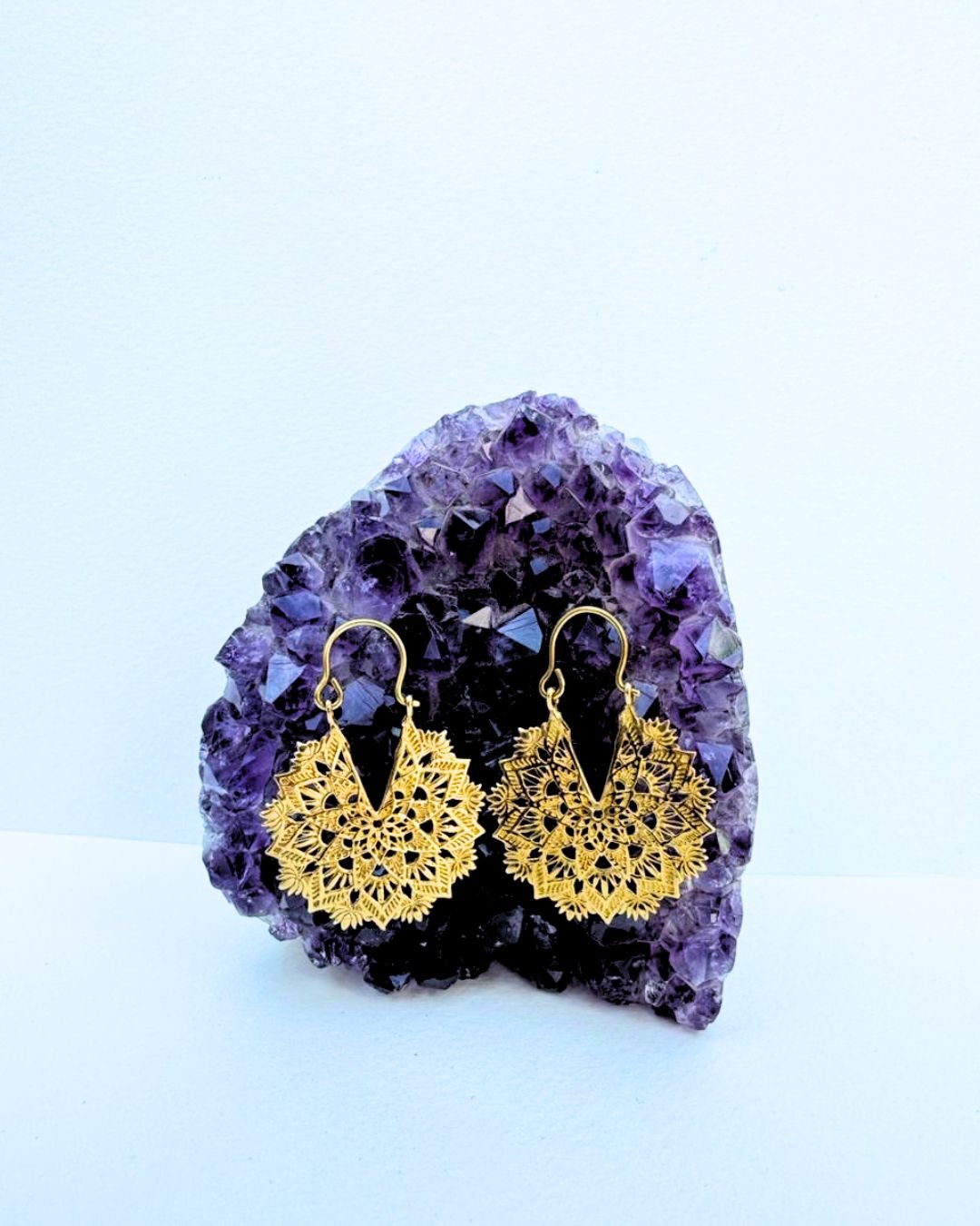 5/20 Pairs Lotus Mandala Hoop Brass Earrings