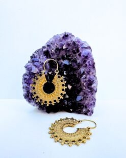 5/20 Pairs Crescent Sunburst Hoop Brass Earrings