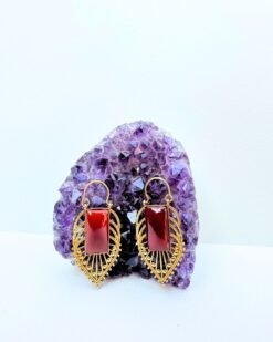 5/20 Pairs Red Jasper Rectangular Stone Brass Earrings