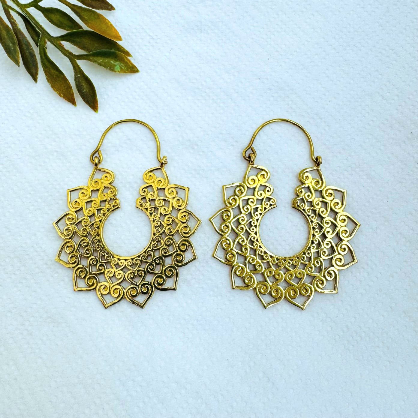 5/20 Pairs Spiral Mandala Hoop Brass Earrings - Image 2