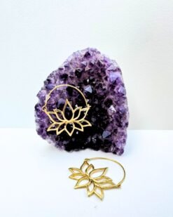 5/20 Pairs Lotus Flower Hoop Brass Earrings