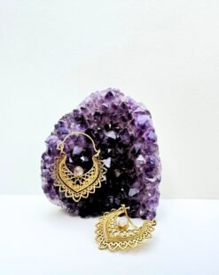 5/20 Pairs Crescent Moon Stone Brass Earrings