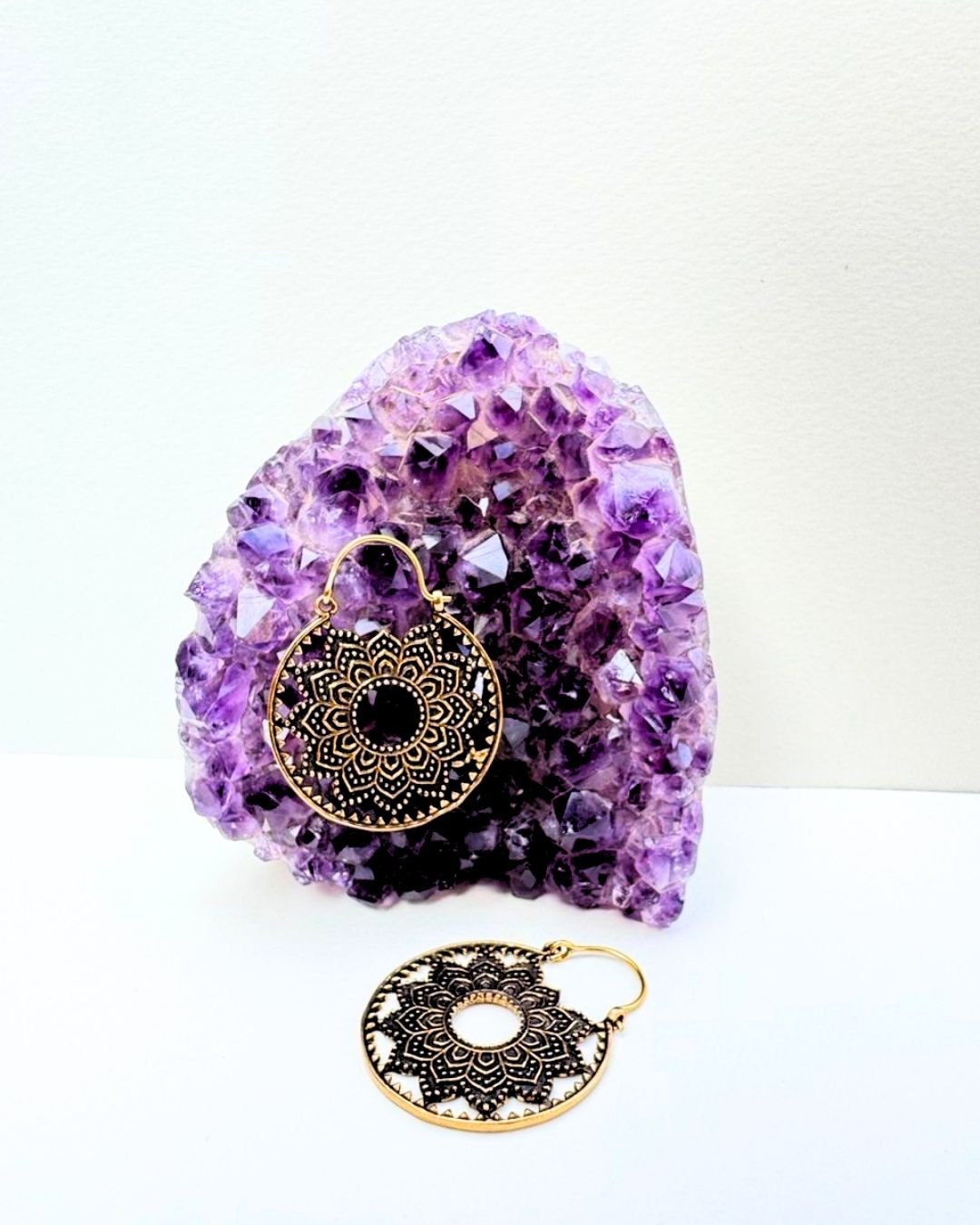 5/20 Pairs Circular Mandala Hoop Brass Earrings