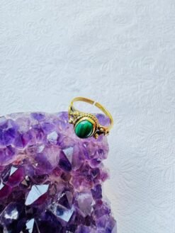 5/20 Pieces Green Malachite Stone Brass Ring