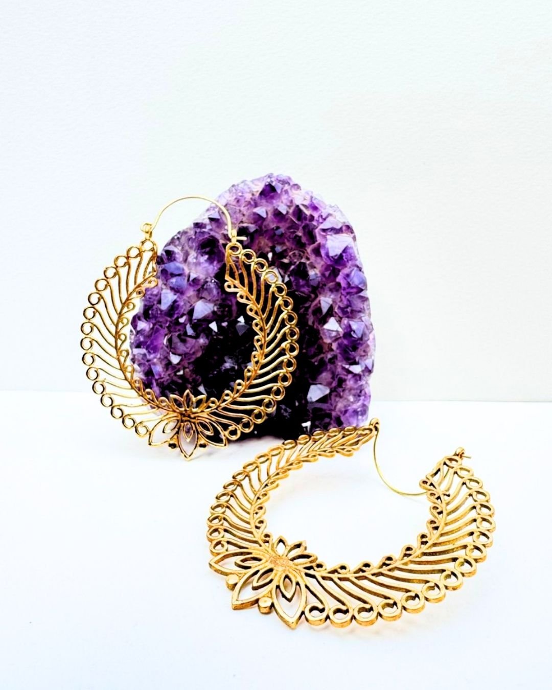 5/20 Pairs Vine Lotus Hoop Brass Earrings