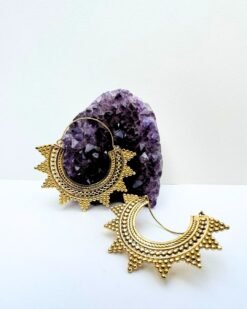 5/20 Pairs Vintage Sunburst Hoop Brass Earrings