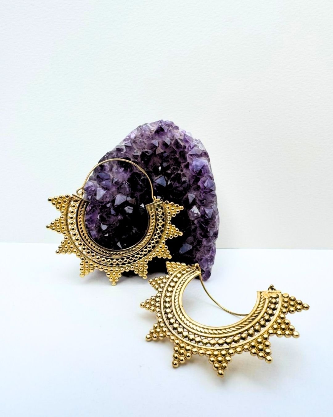 5/20 Pairs Vintage Sunburst Hoop Brass Earrings