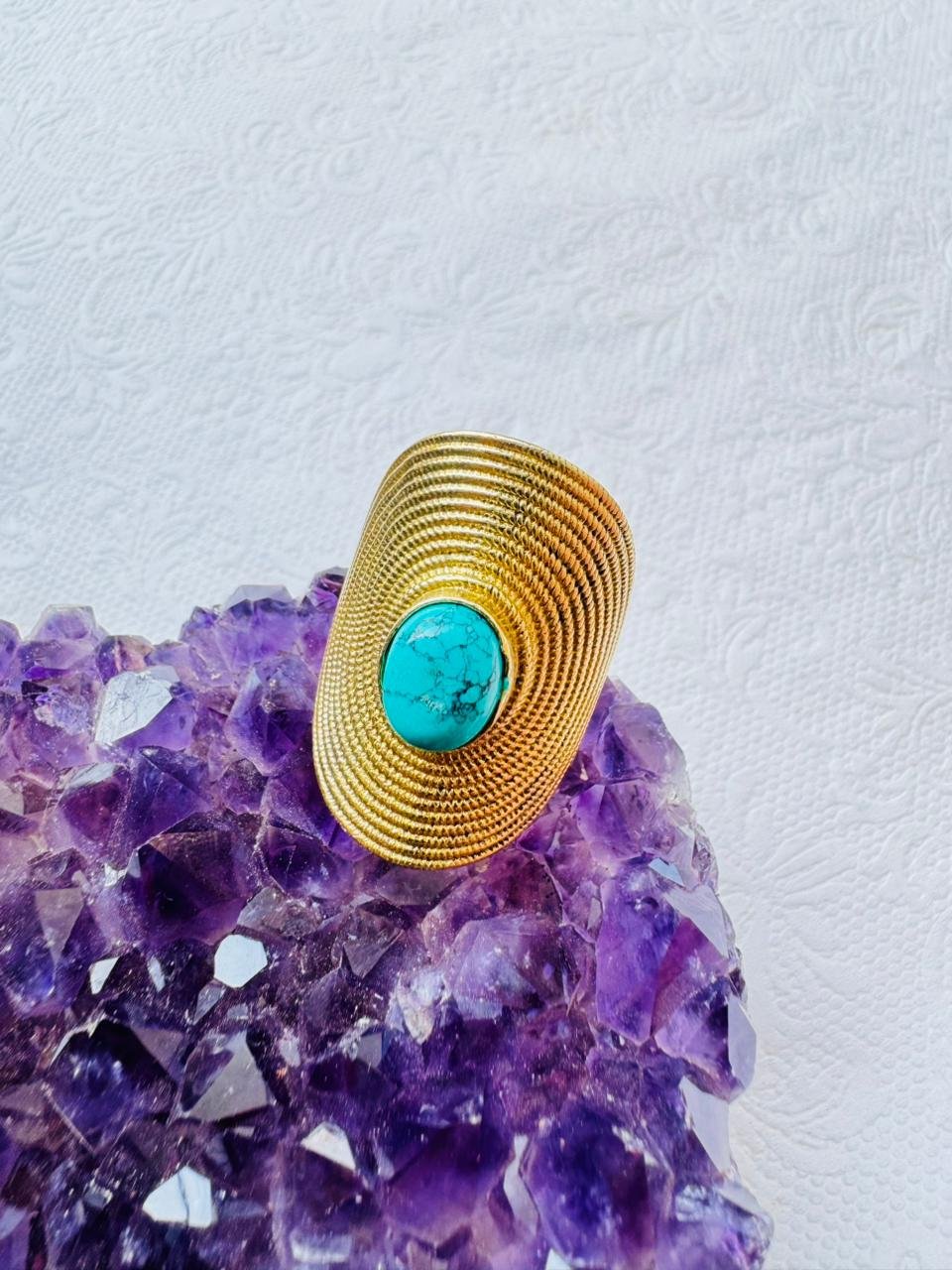5/20 Pieces Wide Turquoise Stone Brass Ring
