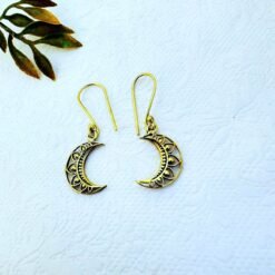 Alternative view of 5/20 Pairs Celestial Lotus Crescent Hoop Brass Earrings