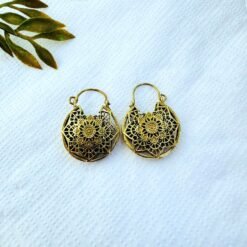 Alternative view of 5/20 Pairs Floral Filigree Hoop Brass Earrings