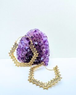 5/20 Pairs Hexagon Tribal Filigree Hoop Brass Earrings