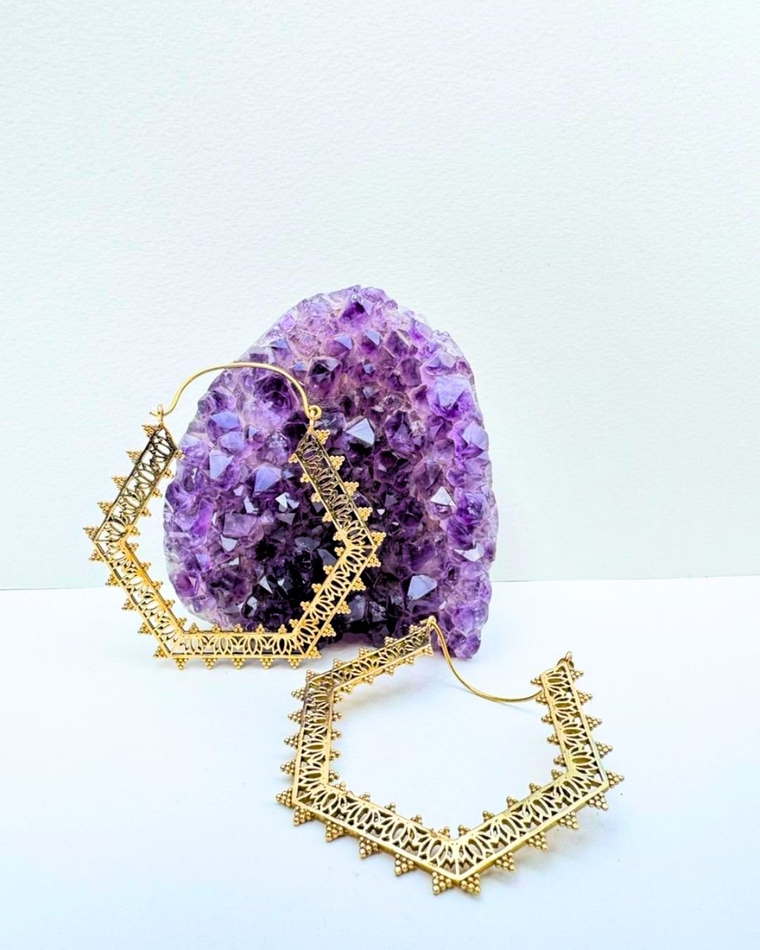 5/20 Pairs Hexagon Tribal Filigree Hoop Brass Earrings