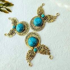 Alternative view of Big Turquoise Stone Ethnic Brass Pendant for jewelry making