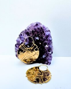 5/20 Pairs Sun Symbol Disc Hoop Brass Earrings