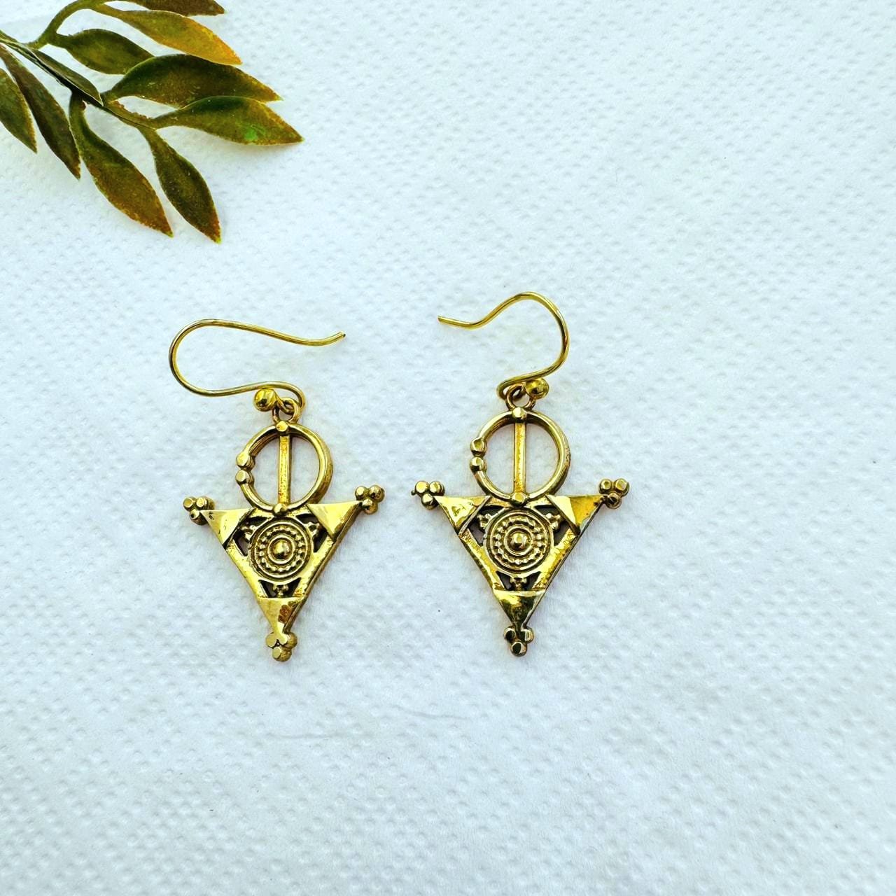 Triangular Silhouette Drop Brass Earrings - Image 2