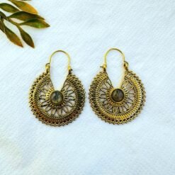Alternative view of 5/20 Pairs Sunburst Gemstone Filigree Brass Earrings