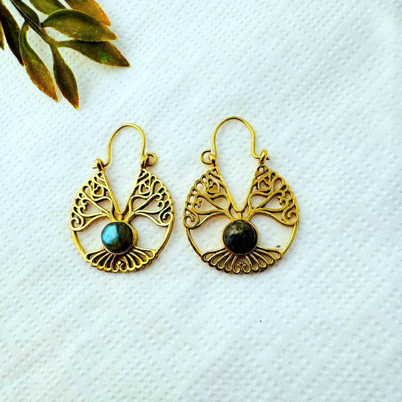 5/20 Pairs Teardrop Life of Tree Hoop Brass Earrings - Image 2