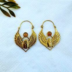 Alternative view of 5/20 Pairs Winged Scarab Hoop Brass Earrings