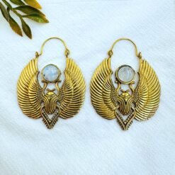 Alternative view of 5/20 Pairs Moonstone Winged Goddess Brass Earrings