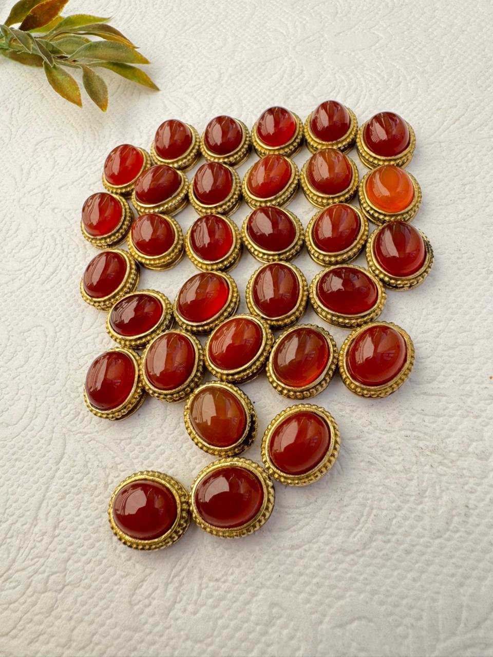 Oval Grooved stones - Red onyx Connectors for Micro Macrame