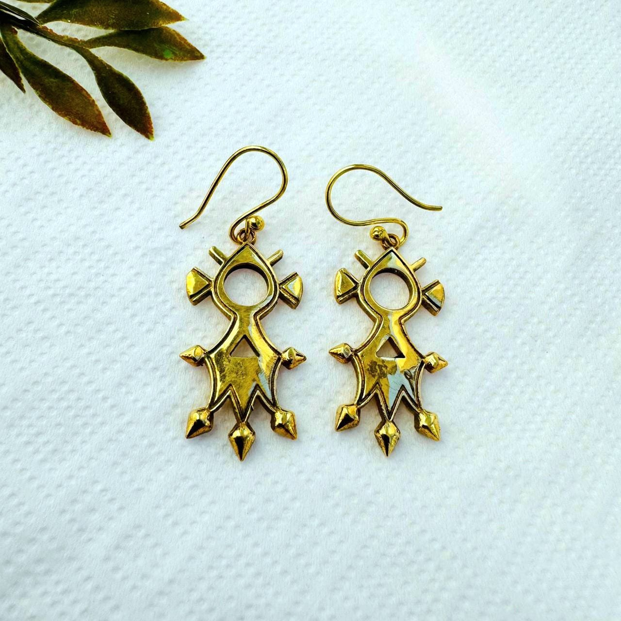 Spike Tribal Drop Brass Earrings - Image 2