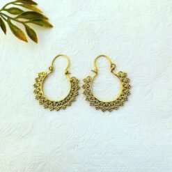 Alternative view of 5/20 Pairs Scalloped Lotus Petal Hoop Brass Earrings