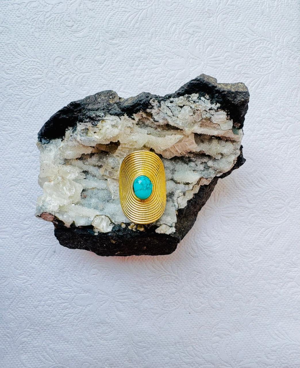 5/20 Pieces Wide Turquoise Stone Brass Ring - Image 2