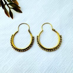 Alternative view of 5/20 Pairs Textured Beaded Hoop Brass Earrings
