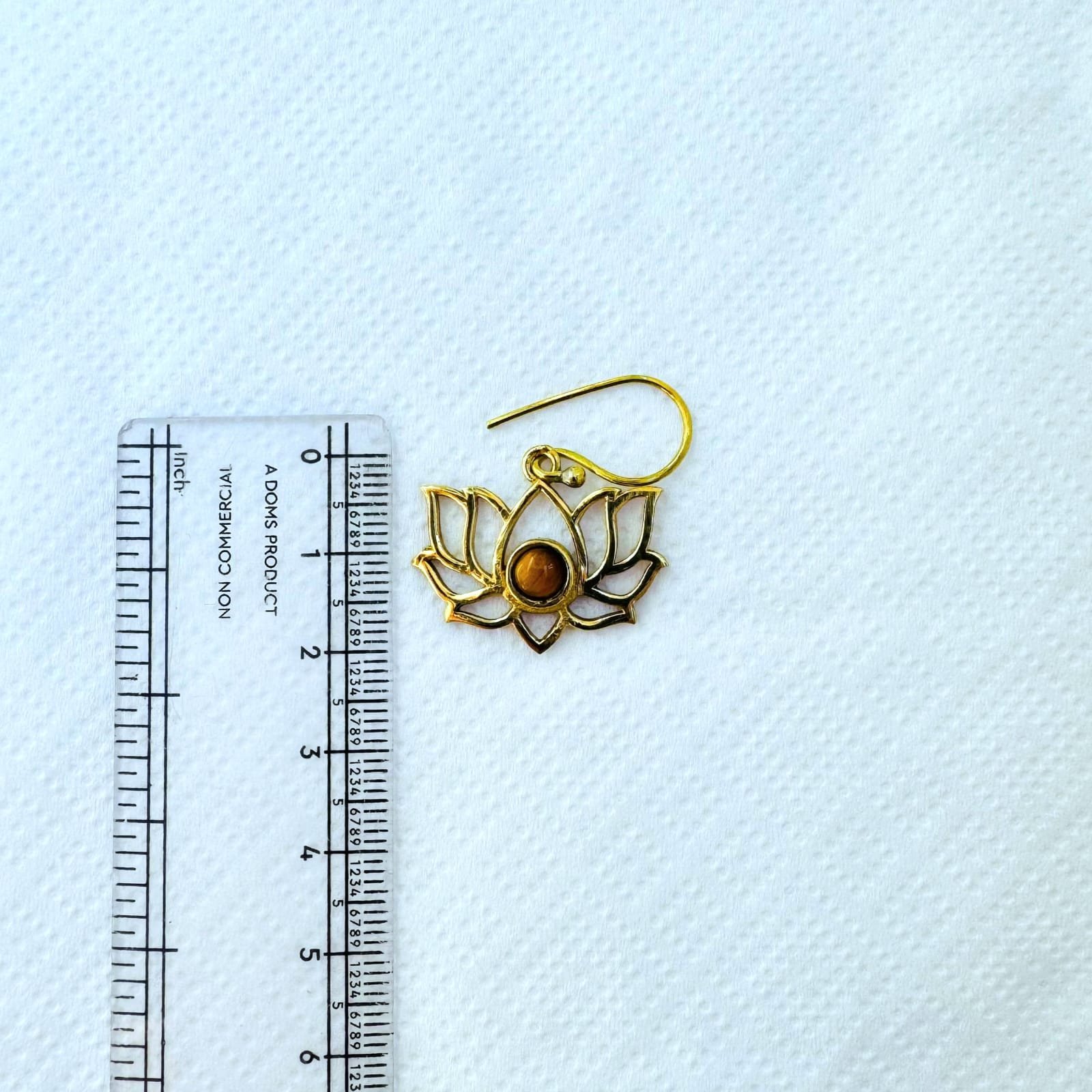 5/20 Pairs Lotus Tiger Eye Hoop Brass Earrings - Image 3