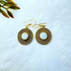 Alternative view of 5/20 Pairs Boho Moonstone Hoop Brass Earrings