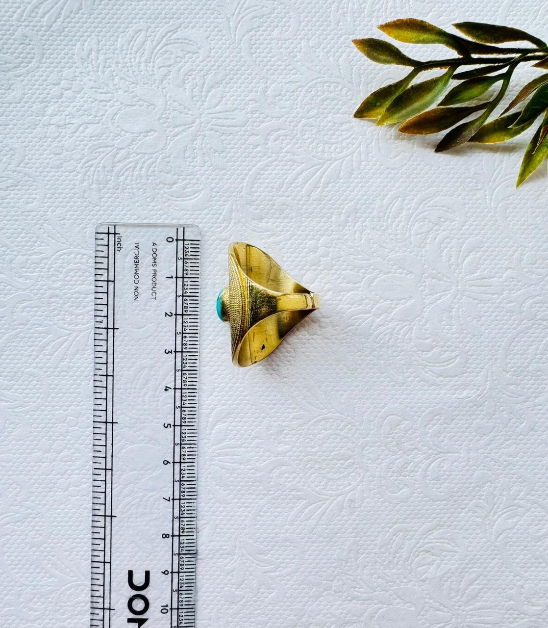 5/20 Pieces Wide Turquoise Stone Brass Ring - Image 3