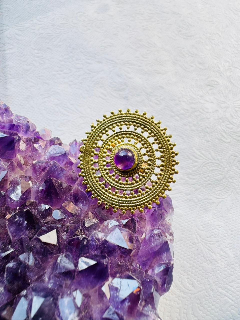 5/20 Pieces Mandala Amethyst Brass Ring